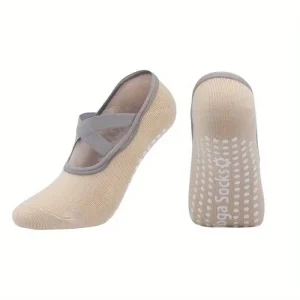 Chaussettes Antidérapantes Femme Yoga Beige
