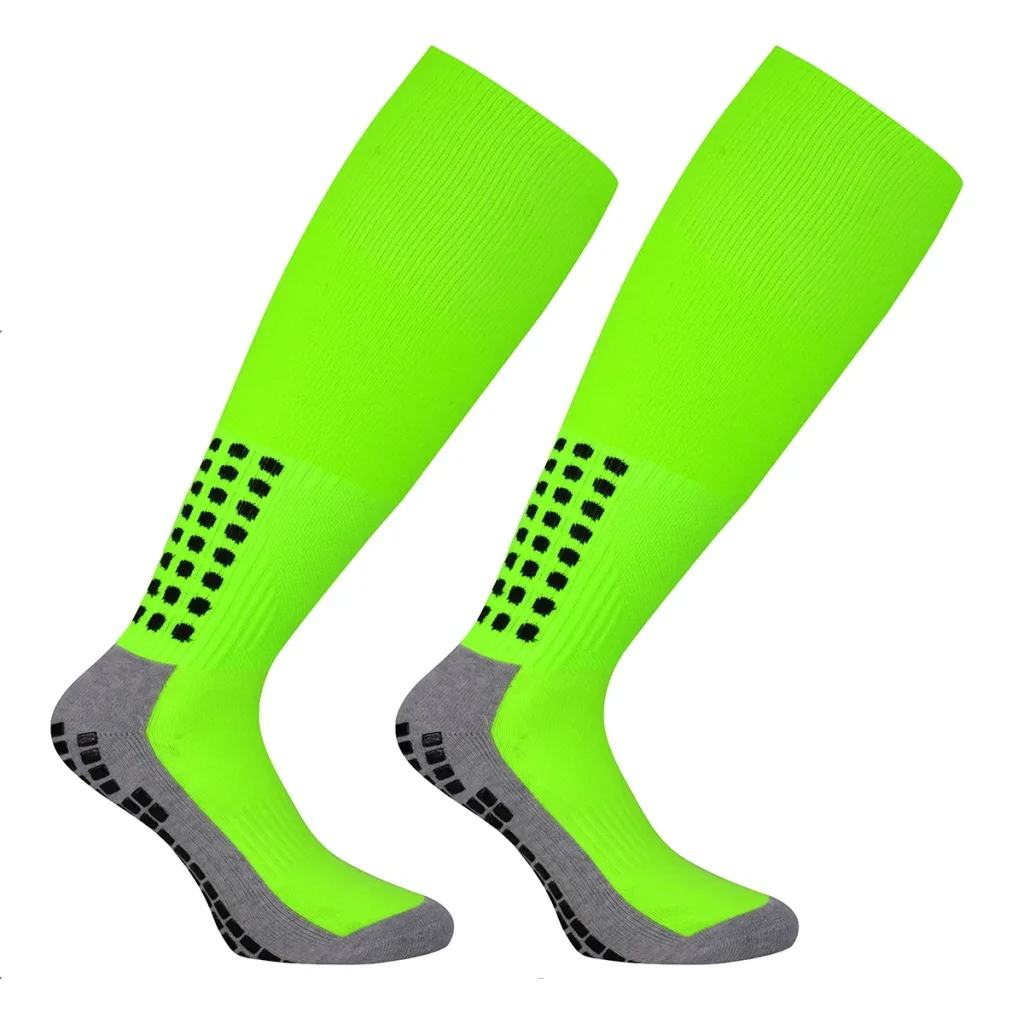 Chaussettes Football Antidérapantes Hautes Vert Fluo