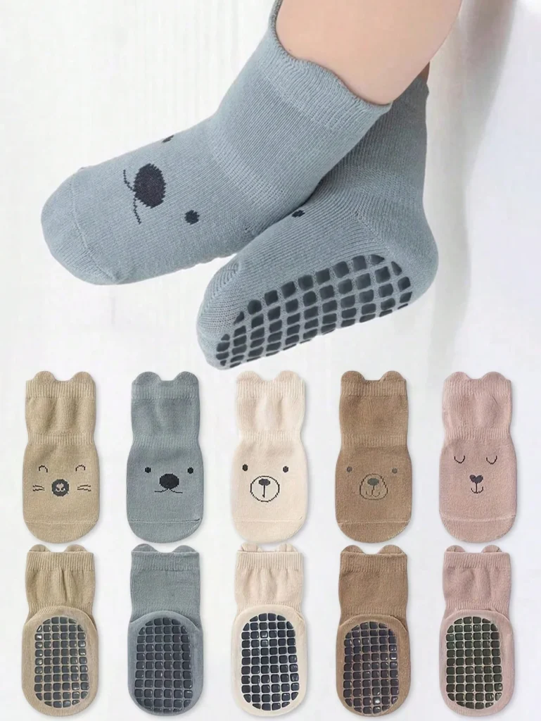 Chaussettes Antidérapantes Bébé — Lot de 5 Paires Animaux
